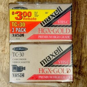 SEALED Maxell TC-30 Premium High Grade VHS-C HGX-Gold Cassette Tapes Set‎ of 2